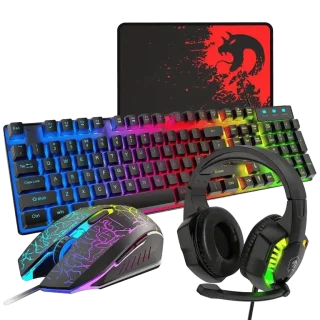 Rainbow LED Gaming Keyboard, Mouse, Headset & Mouse Pad Set