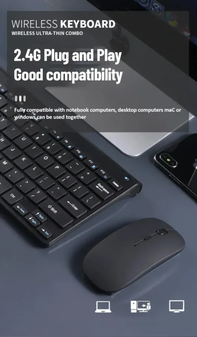 78-Key Wireless Keyboard & Mouse Combo – Compact Desktop Set