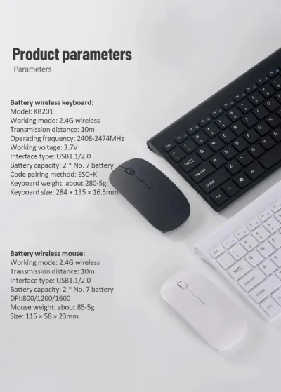 78-Key Wireless Keyboard & Mouse Combo – Compact Desktop Set