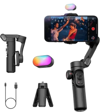 3-Axis Smartphone Gimbal – Magnetic RGB Fill Light