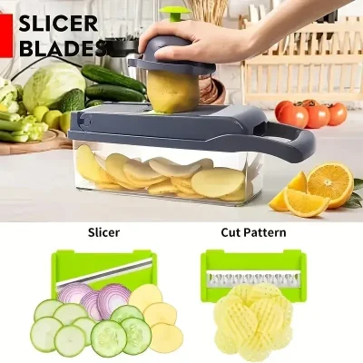 14-in-1 Vegetable Chopper – Slicer, Dicer, Grater & Onion Cutter