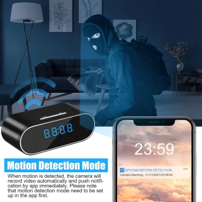 1080p WiFi Clock Camera – Motion Detection & Night Vision