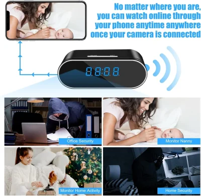 1080p WiFi Clock Camera – Motion Detection & Night Vision