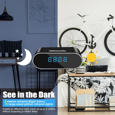 1080p WiFi Clock Camera – Motion Detection & Night Vision