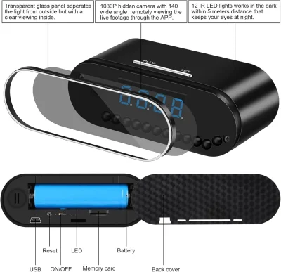 1080p WiFi Clock Camera – Motion Detection & Night Vision