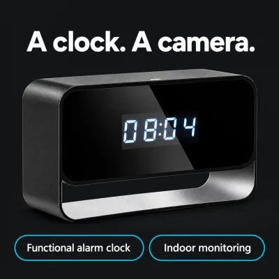 1080p WiFi Alarm Clock Camera – IR Night Vision & Motion Detection