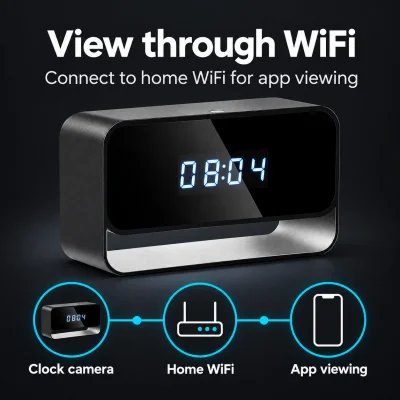 1080p WiFi Alarm Clock Camera – IR Night Vision & Motion Detection