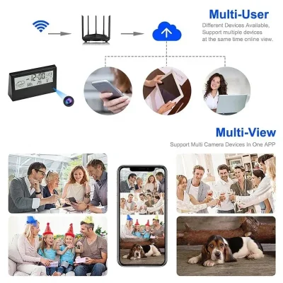 1080p WiFi Alarm Clock Camera – Temperature & Humidity Display