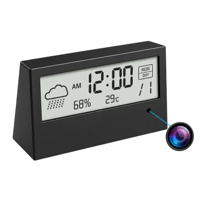 1080p WiFi Alarm Clock Camera – Temperature & Humidity Display