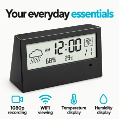 1080p WiFi Alarm Clock Camera – Temperature & Humidity Display Thumbnail 4