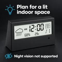 1080p WiFi Alarm Clock Camera – Temperature & Humidity Display Thumbnail 5