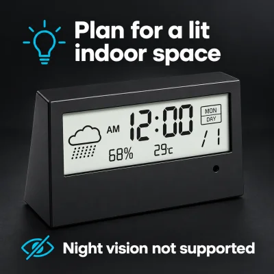 1080p WiFi Alarm Clock Camera – Temperature & Humidity Display