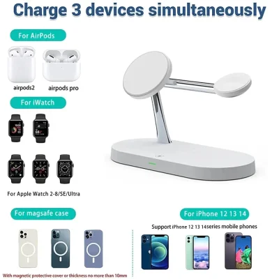 3-in-1 Wireless Charging Stand – iPhone, Watch & Earbuds
