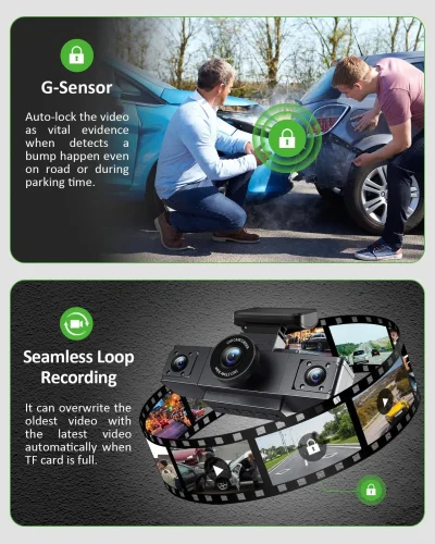 3-Channel Dash Cam – Front, Cabin & Rear Recording with Parking Mode