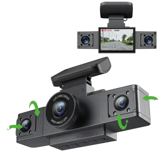 3-Channel Dash Cam – Front, Cabin & Rear Recording with Parking Mode
