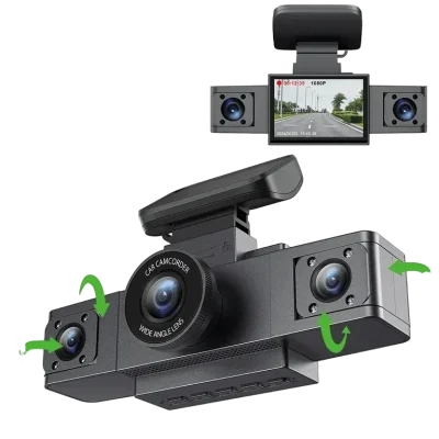 3-Channel Dash Cam – Front, Cabin & Rear Recording with Parking Mode
