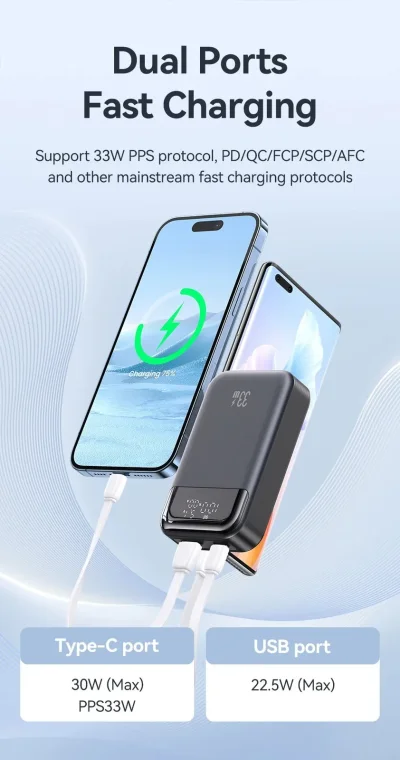 10,000mAh 33W PD Power Bank – Dual USB Fast Charging
