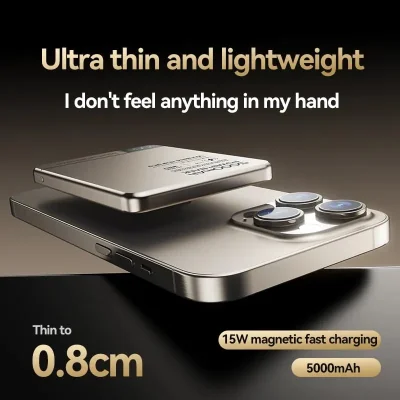 Ultra-Thin Magnetic Power Bank – 5000mAh Wireless Fast Charger