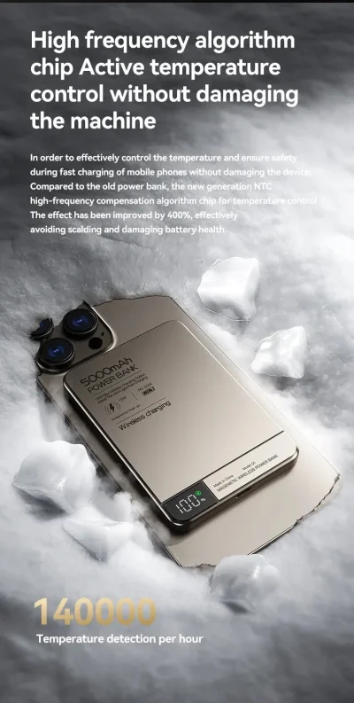 Ultra-Thin Magnetic Power Bank – 5000mAh Wireless Fast Charger
