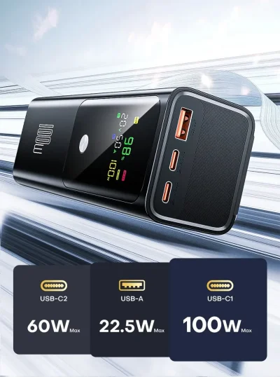 20,000mAh 100W USB-C PD Power Bank – Digital Display