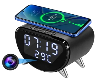 4K WiFi Clock Camera – Wireless Charging, Night Vision & Motion Alerts