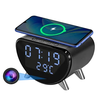 4K WiFi Clock Camera – Wireless Charging, Night Vision & Motion Alerts