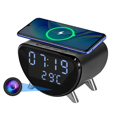 4K WiFi Clock Camera – Wireless Charging, Night Vision & Motion Alerts