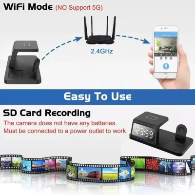 WiFi Camera Charger – Alarm Clock & Wireless Charging