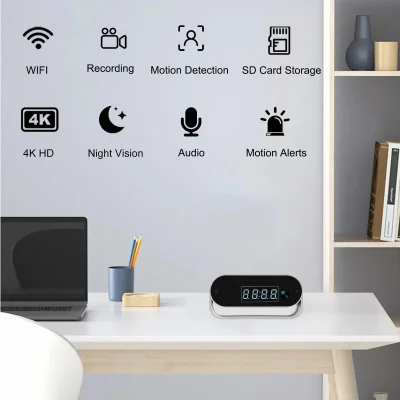 4K WiFi Clock Camera – Battery & Night Vision
