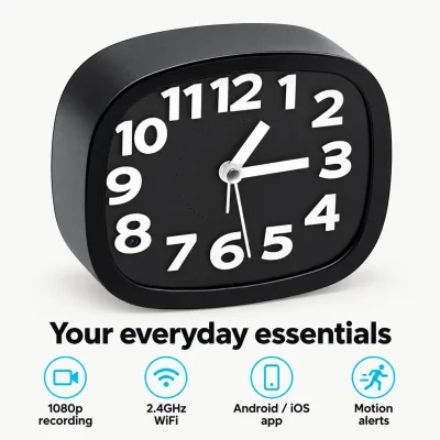 1080p WiFi Clock Camera – 2.4GHz & App Alerts