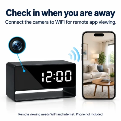 1080p WiFi Alarm Clock Camera – Night Vision & Motion Alerts