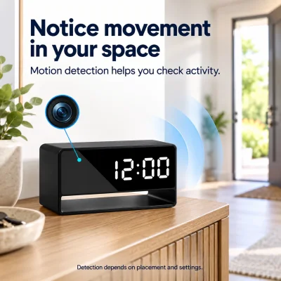 1080p WiFi Alarm Clock Camera – Night Vision & Motion Alerts