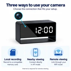 1080p WiFi Alarm Clock Camera – Night Vision & Motion Alerts Thumbnail 8