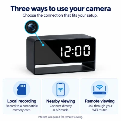 1080p WiFi Alarm Clock Camera – Night Vision & Motion Alerts