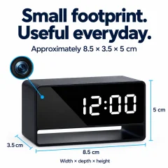 1080p WiFi Alarm Clock Camera – Night Vision & Motion Alerts Thumbnail 9