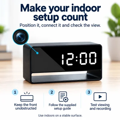 1080p WiFi Alarm Clock Camera – Night Vision & Motion Alerts