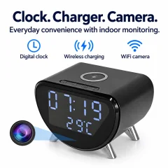 4K WiFi Clock Camera – Wireless Charging, Night Vision & Motion Alerts Thumbnail 3