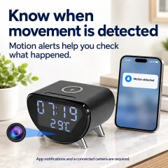 4K WiFi Clock Camera – Wireless Charging, Night Vision & Motion Alerts Thumbnail 6