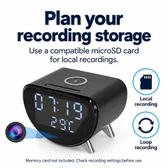 4K WiFi Clock Camera – Wireless Charging, Night Vision & Motion Alerts Thumbnail 9