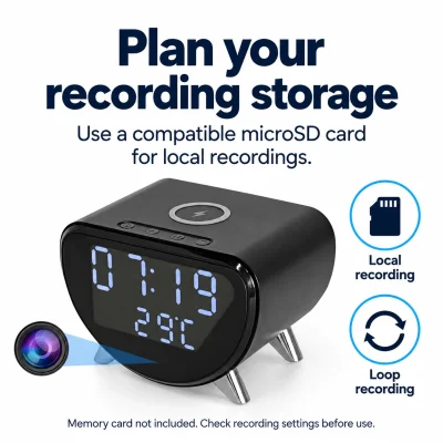 4K WiFi Clock Camera – Wireless Charging, Night Vision & Motion Alerts