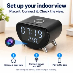 4K WiFi Clock Camera – Wireless Charging, Night Vision & Motion Alerts Thumbnail 11