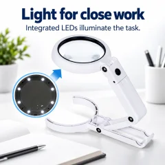 Folding LED Reading Magnifier — Hands-Free Desktop Stand Thumbnail 3