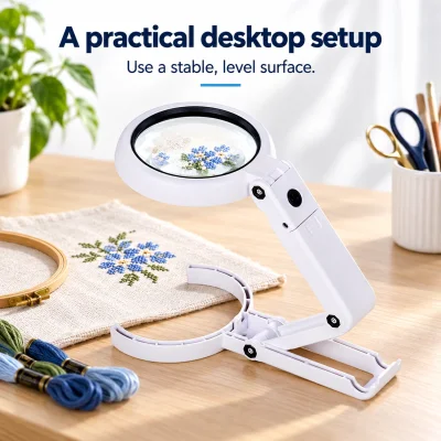 Folding LED Reading Magnifier — Hands-Free Desktop Stand