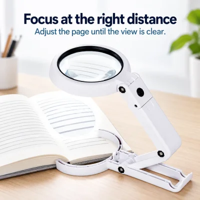 Folding LED Reading Magnifier — Hands-Free Desktop Stand