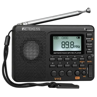 Retekess V115 Portable AM/FM/SW Radio — Rechargeable, MP3 & Recording