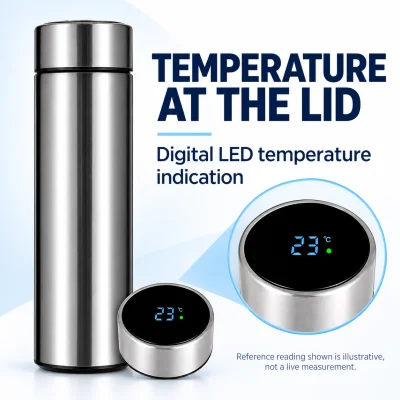 500ml LED Temperature Display Bottle – Silver Vacuum Flask