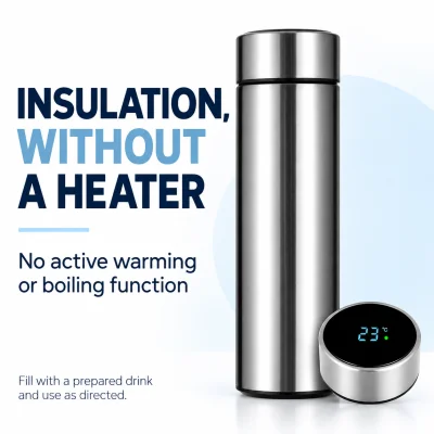 500ml LED Temperature Display Bottle – Silver Vacuum Flask