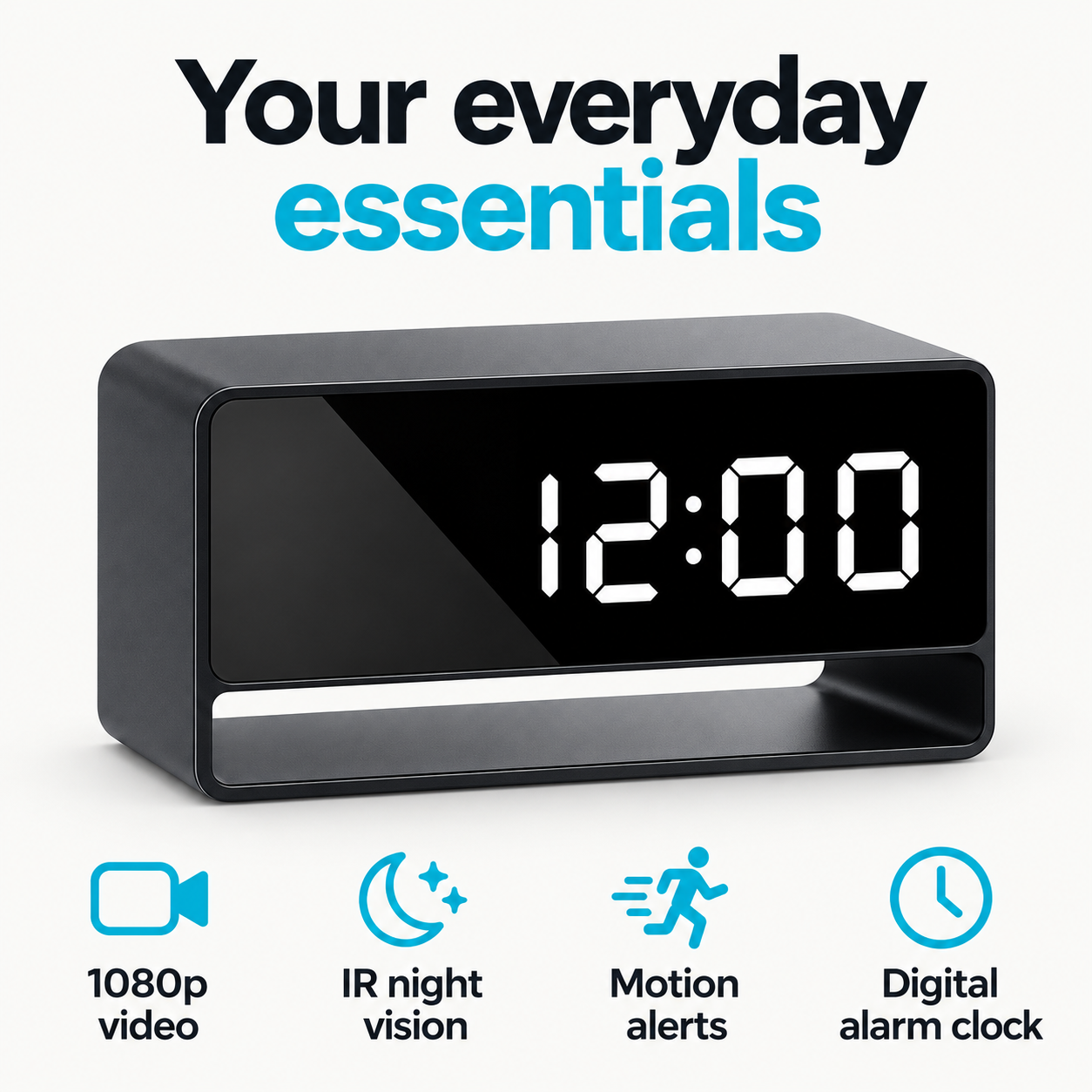 1080p WiFi Alarm Clock Camera – Night Vision & Alerts