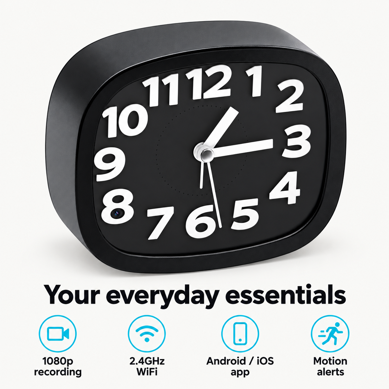 1080p WiFi Clock Camera – 2.4GHz & App Alerts