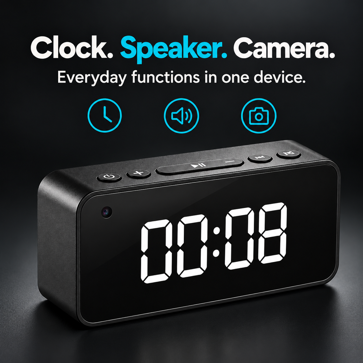 Digital Clock Camera – Alarm, Bluetooth Speaker & Remote Viewing